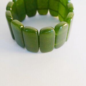 Vintage Green Jade Gemstone Stretchy Wide Bracelet